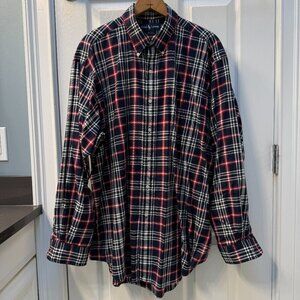 Ralph Lauren‎ Blake Navy Blue Plaid Long Sleeve Button Down Shirt Size Large